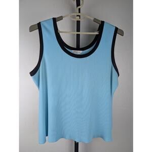 Exclusively Misook Blue with black edge knit shell tank top acrylic measures 3X